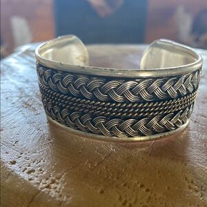 Silver and Black Braided Cuff Bracelet